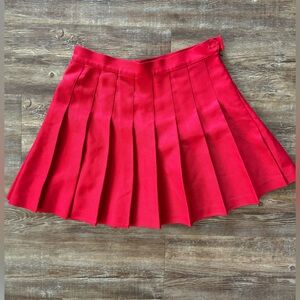 American Apparel Red Pleated Mini Skater Skirt